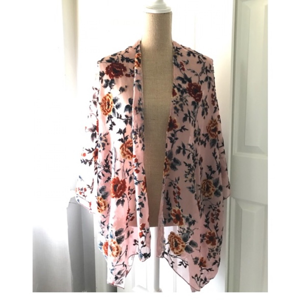 Apricot lane sheer velour floral print kimono